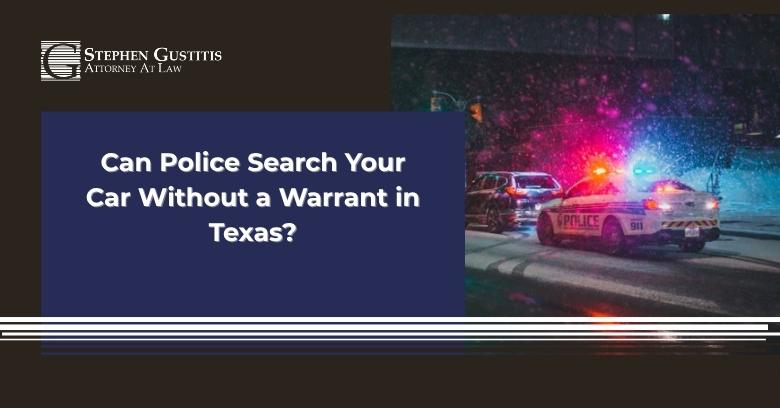 Police car with flashing lights at night in Texas.